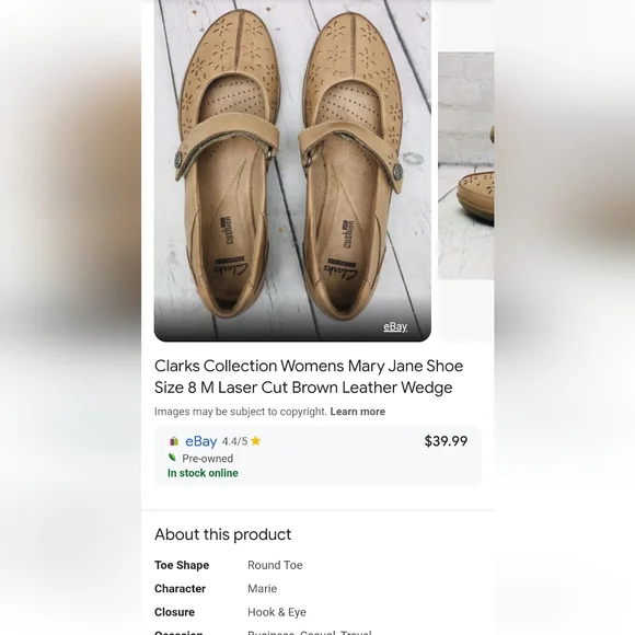 Clarks Collection Women's Mary Jane Shoe Size 8 M Laser Cut Brown Leather Wedge - Picture 7 of 7